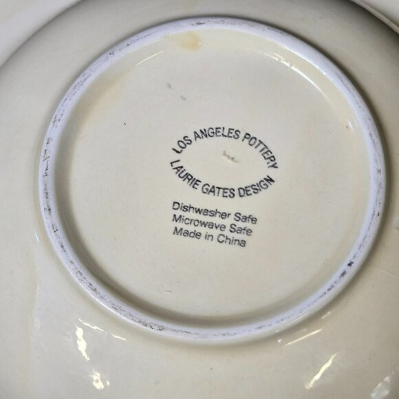 Los Angeles Pottery Laurie Gates Cereal Soup Bowl Bird House Floral Bee Plaid - Picture 5 of 9